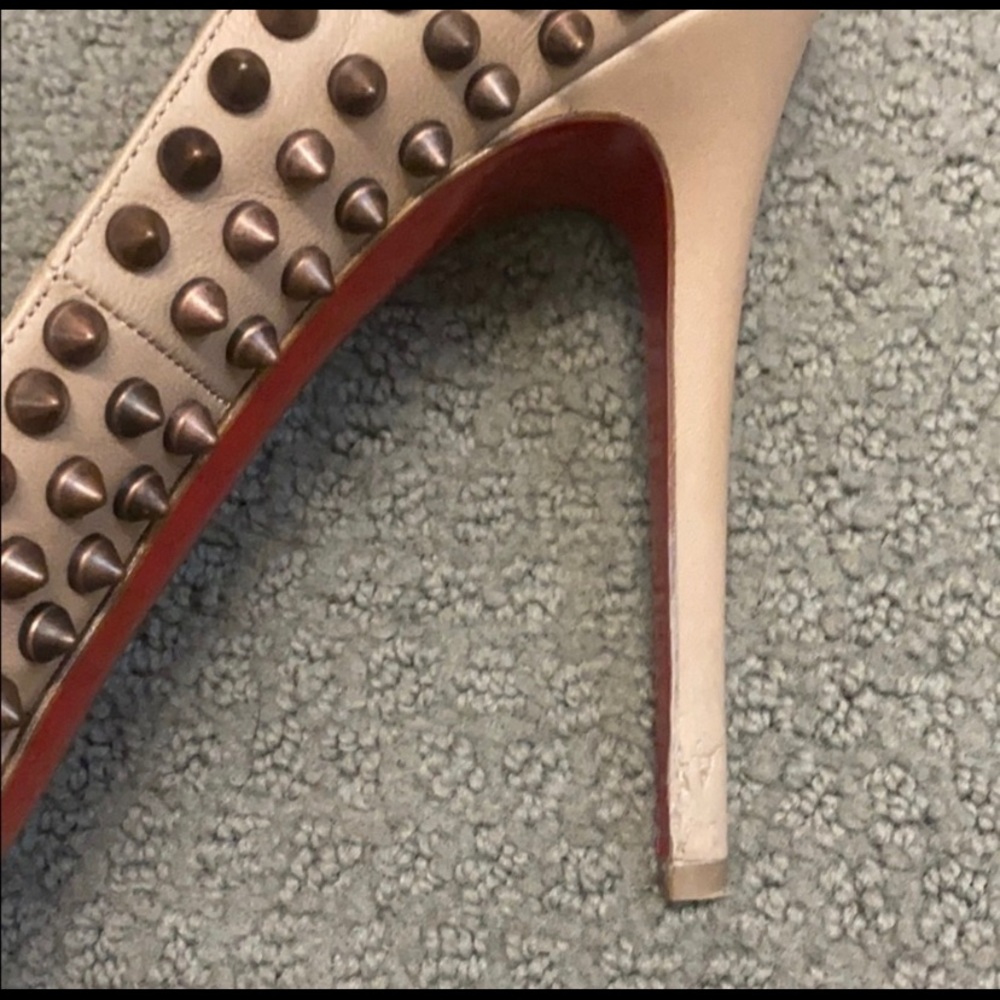 SOLD Spiked Louboutin nude peep toe pumps - Picture 3 of 4